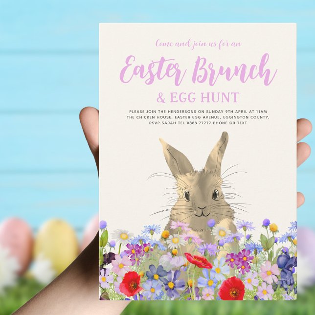 Osterbrunch und Eierjagd Boho Bunny Floral Einladung (Easter brunch and egg hunt boho wildflowers and bunny invitation)