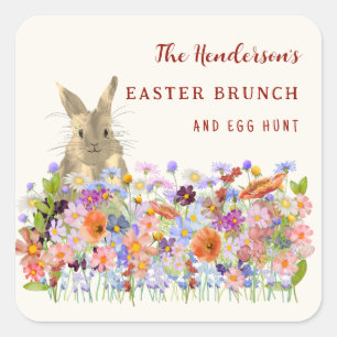 Osterbrunch und Eierjagd Bunny Floral Custom Quadratischer Aufkleber
