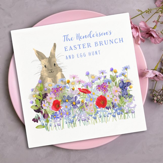 Osterbrunch und Eierjagd Maßgeschneidert Serviette (Easter brunch and egg hunt floral custom napkins watercolor wildflowers and cute bunny)