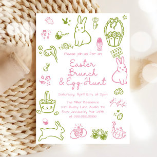 Osterbrunch und Ostereiersuche Party in Rosa und G Einladung