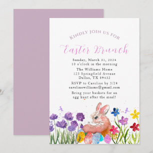 Osterbrunch Wasserfarbe Kanincheneier Geflorale Einladung