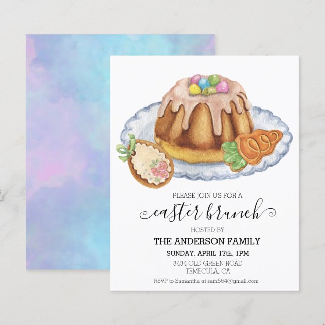Osterbrunch Wasserfarbenkuchen Einladung (Vorne/Hinten)