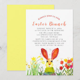 Osterbrunch Watercolor Bunny Rabbit Bloral Einladung