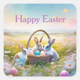 Osterbrunnen, die Ostereier ausprobieren Quadratischer Aufkleber