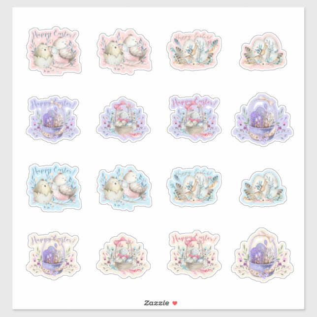 Osterbrünner Vogelkörbe Eier Niedlich Aufkleber (Blatt)