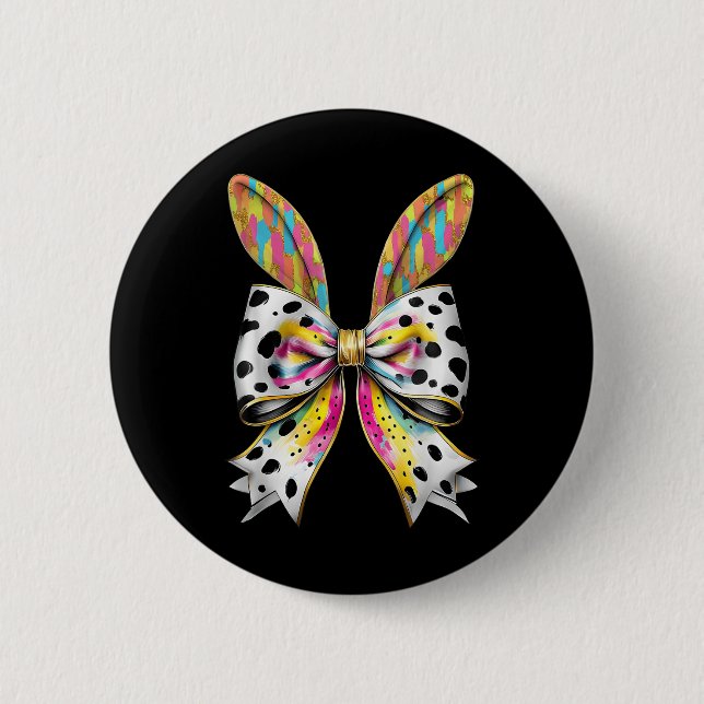 Osterbsonnige Rabbit Coquette Bow Happy OsterGirl Button (Vorderseite)
