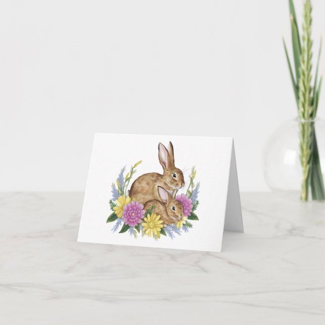 OsterBunnies mit Blume BLANK Karte (Vorderseite)