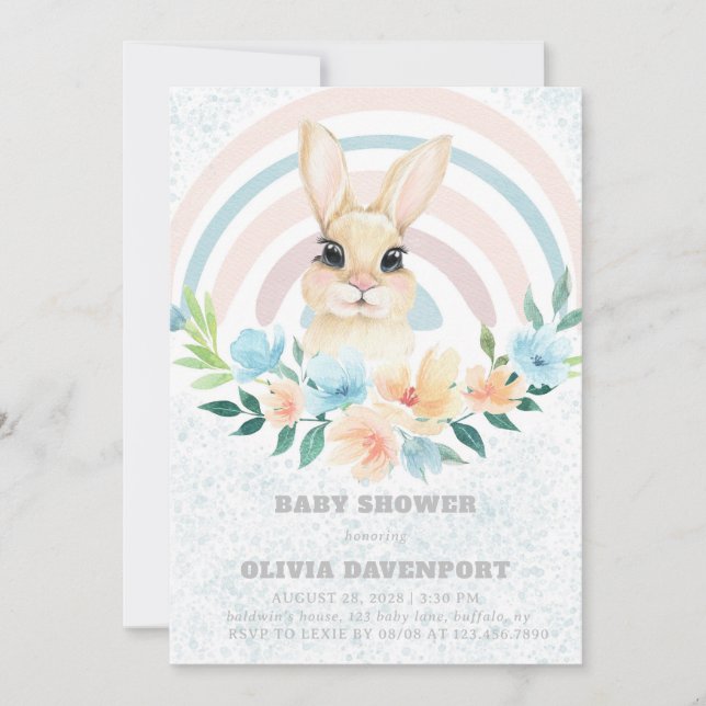 Osterbunny Boho Rainbow Boy Baby Dusche Invitati Einladung (Vorderseite)