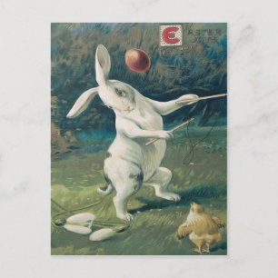 Osterbunny Chick Playing Lilie Feiertagspostkarte