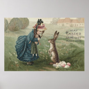"Osterbunny" "farbige Eier" Girl Doll Landschaft Poster