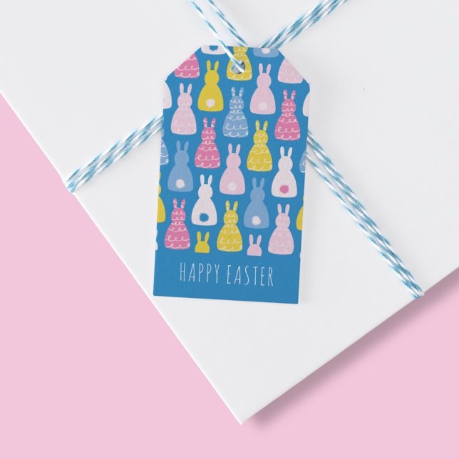 Osterbunny Rabbit Blue Geschenkanhänger (Cute bunny rabbit Happy Easter gift tag in blue. Matching gift wrap available.)