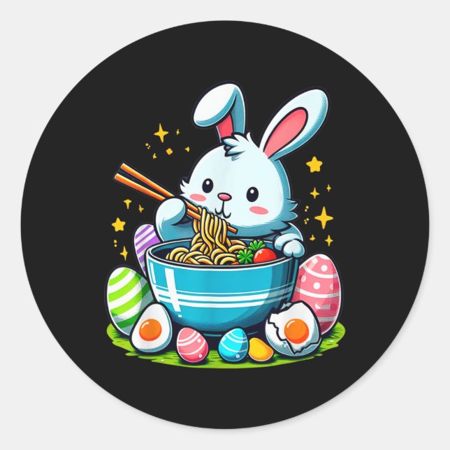 Osterbunny Ramen Kawaii Japanisch Noodle Frauen Ki Runder Aufkleber (Vorderseite)