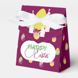 Osterbüscheln und bemalte Eier. Geschenkschachtel