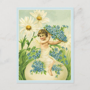 Ostercherub und Blumen im Vintage-Stil Postkarte