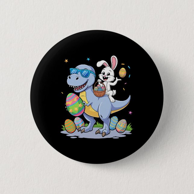 Osterdinosaurier T-rex und sonniges Holding Farbe  Button (Vorderseite)