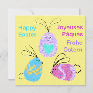 OsterEgg-Bunnies Grüße Englisch Französisch Deutsc Mitteilungskarte