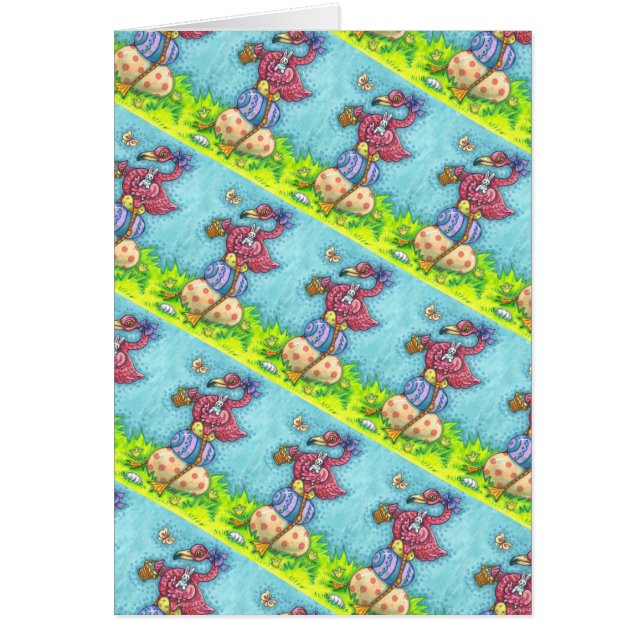 OSTEREI, NIEDLICHE PINK FLAMINGO, BUNNY Verse CARD (Vorne)