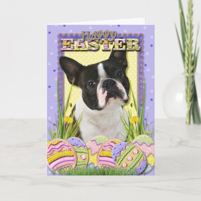 Osterei-Plätzchen - Boston Terrier Feiertagskarte (Vorderseite)