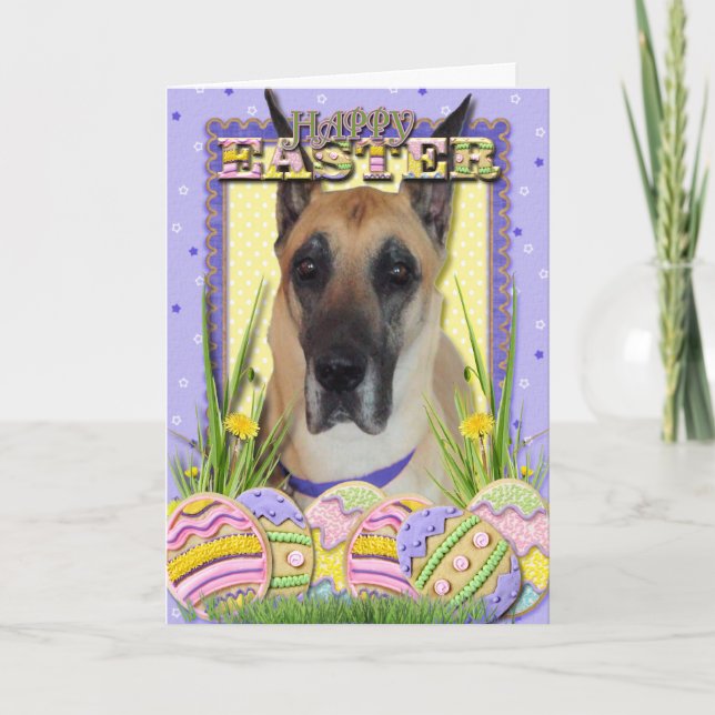 Osterei-Plätzchen - Deutsche Dogge - Kitz Feiertagskarte (Vorderseite)