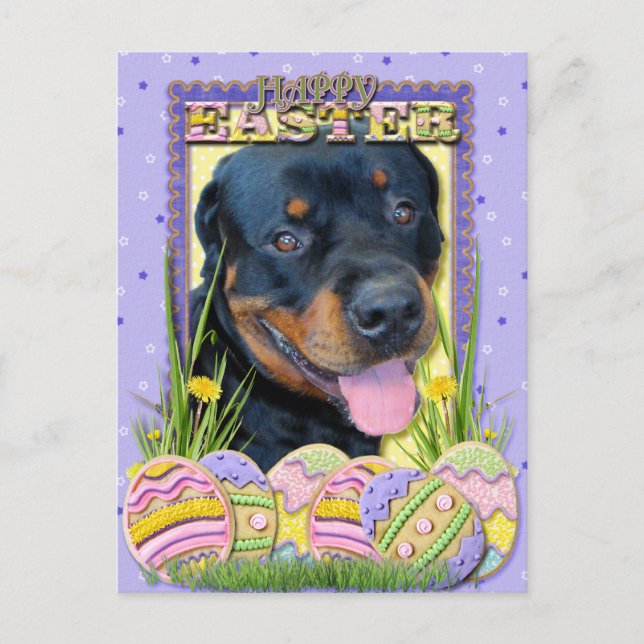 Osterei-Plätzchen - Rottweiler - Harley Feiertagspostkarte (Vorderseite)