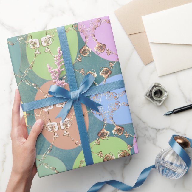 Ostereier auf blaugrüner Rose Geschenkpapier (Schenken)