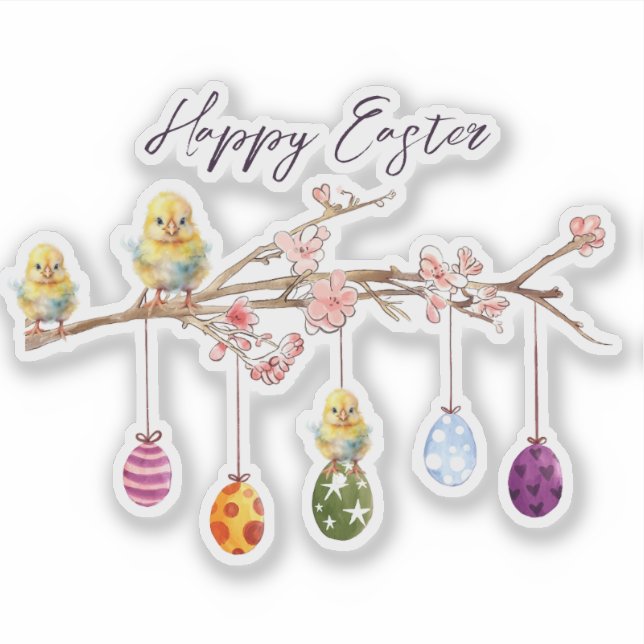 Ostereier auf blühenden Branchen glückliche Osterf Aufkleber (Vorderseite)