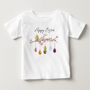 Ostereier auf blühenden Branchen glückliche Osterf Baby T-shirt