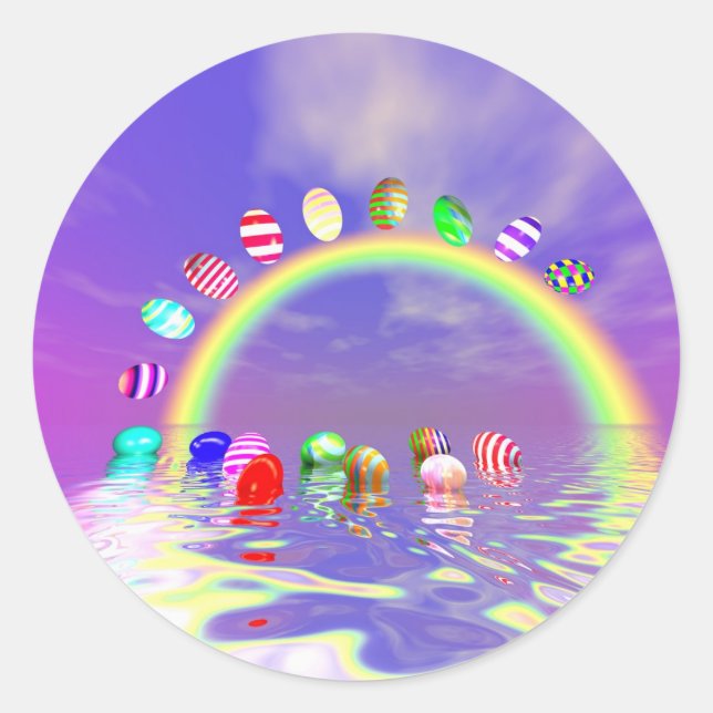 Ostereier auf Regenbogen fahren Runder Aufkleber (Vorderseite)