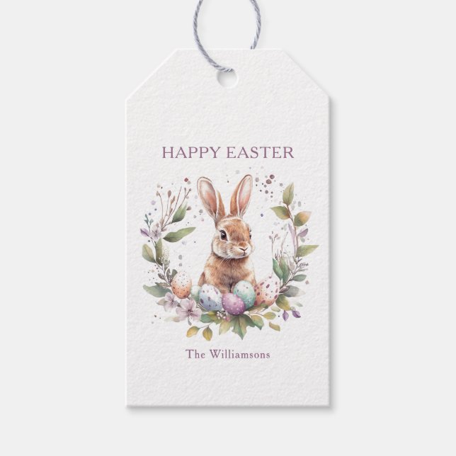Ostereier Garland Bunny Rabbit Personalisiert Geschenkanhänger (Vorderseite)