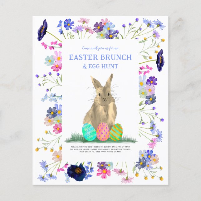 Ostereier Hunt Brunch Bunny Floral Budget Flyer (Vorne)