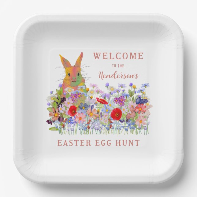 Ostereier Hunt Bunny Floral Pappteller (Vorderseite)