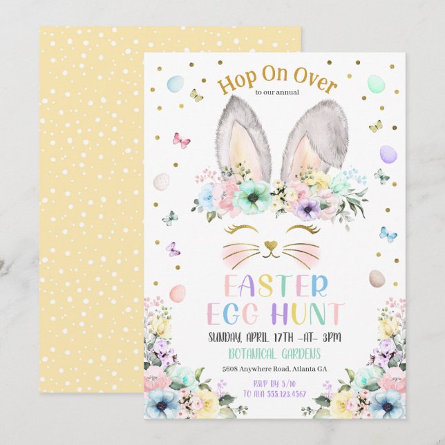 Ostereier Hunt Pastel Rainbow Bunny Ears Einladung (Vorne/Hinten)