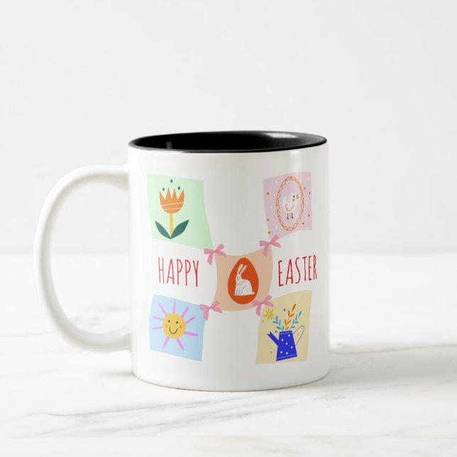 Ostereier Hunt Wavy Checkerboard Bunny Brunch Bow Zweifarbige Tasse (Links)
