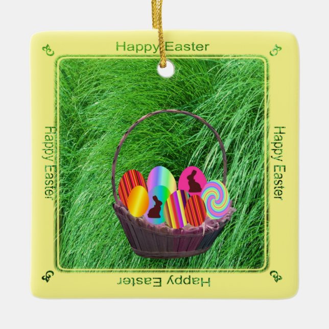 Ostereier in einem Korb Keramikornament (Vorderseite)