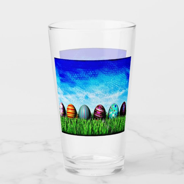 Ostereier in einer Reihe Glas (Vorderseite)