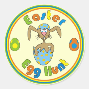 Ostereier-Jagd Bunny in Blue Egg Round Stickers