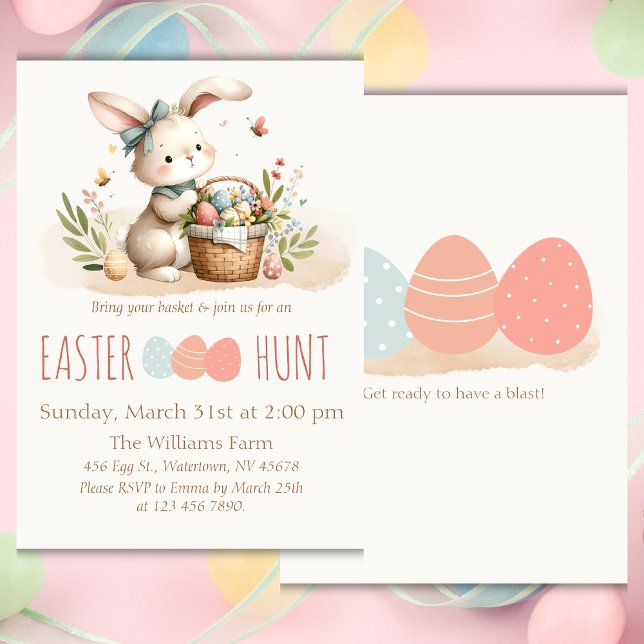 Ostereier Jagd Niedlich Bunny Einladung (Host a joyful Easter celebration with this fresh, cute, and colorful invitation. Gett yours today!)