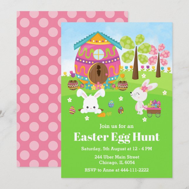 Ostereier Jagd Party Bunny Rabbits Einladung (Vorne/Hinten)