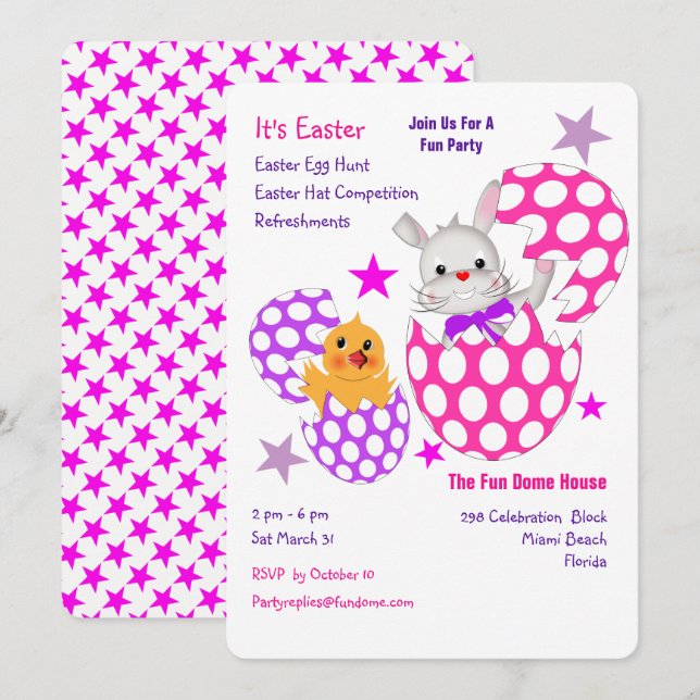 Ostereier Jagd Spaß Kinder Party lädt ein Einladung (Vorne/Hinten)