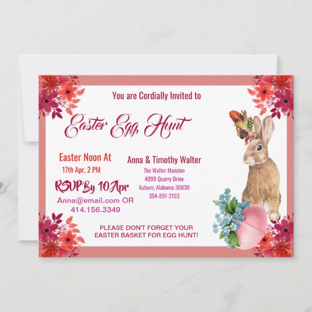 Ostereier Jagd Wasserfarbe Blumenstrauß Einladung (Vorderseite)