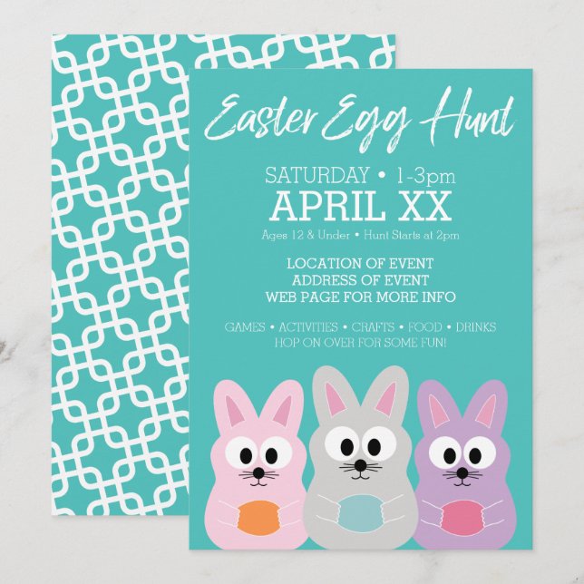 Ostereier-Jagdwerbung - Niedliche Kaninchen Einladung (Vorne/Hinten)