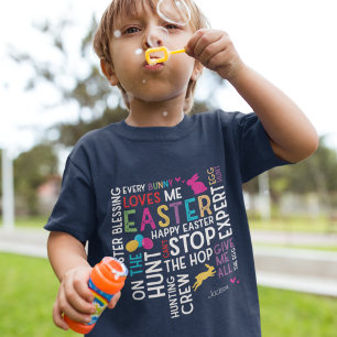 Ostereier jagen Word Cloud mit Kid Name Blue T-Shirt