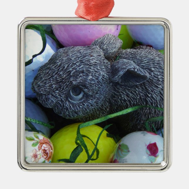 Ostereier, Kaninchengolfbälle Silbernes Ornament (Vorne)