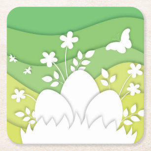 Ostereier mit grünen gelben Wellen Rechteckiger Pappuntersetzer