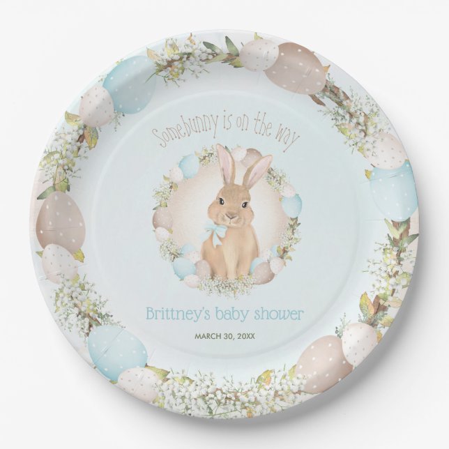 Ostereier Niedlich Bunny Spring Blue Baby Dusche Pappteller (Vorderseite)