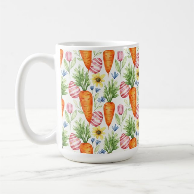 OSTEREIER ORANGEFARBENE KAROTTEN GELBE BLUMEN KAFFEETASSE (Links)