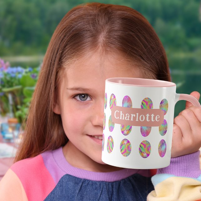 Ostereier personalisiert Name Rosa Tasse (Personalized Easter egg hunt spring brunch pink mug)