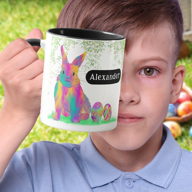 Ostereier Personalisierter Name Tasse (Personalized name cute colorful Easter bunny Egg Hunt Spring Brunch Garden party Mug)