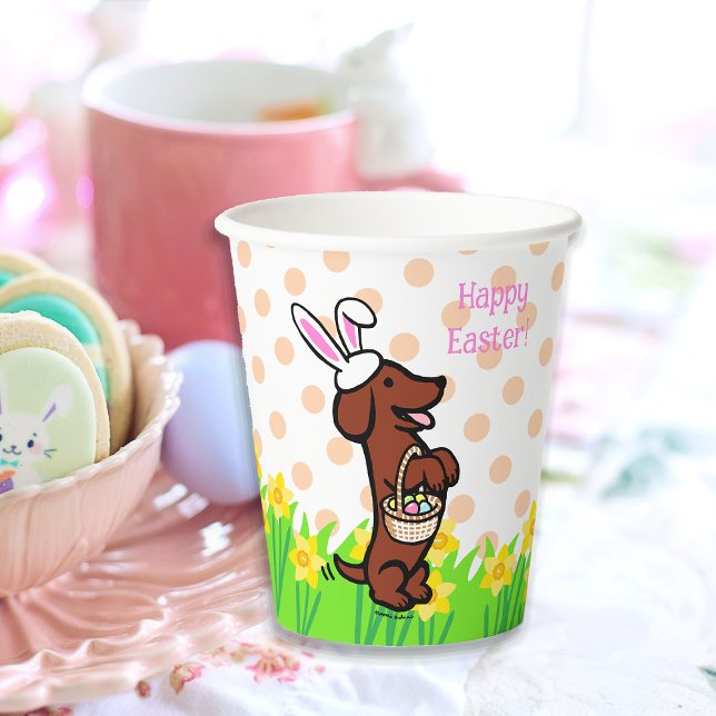 Ostereier Rote, glatte, haarige Dackel Pappbecher (Easter Egg Red Smooth Haired Dachshund Paper Cup for Easter Egg Hunt.  Cute Dog Cartoon Design.)