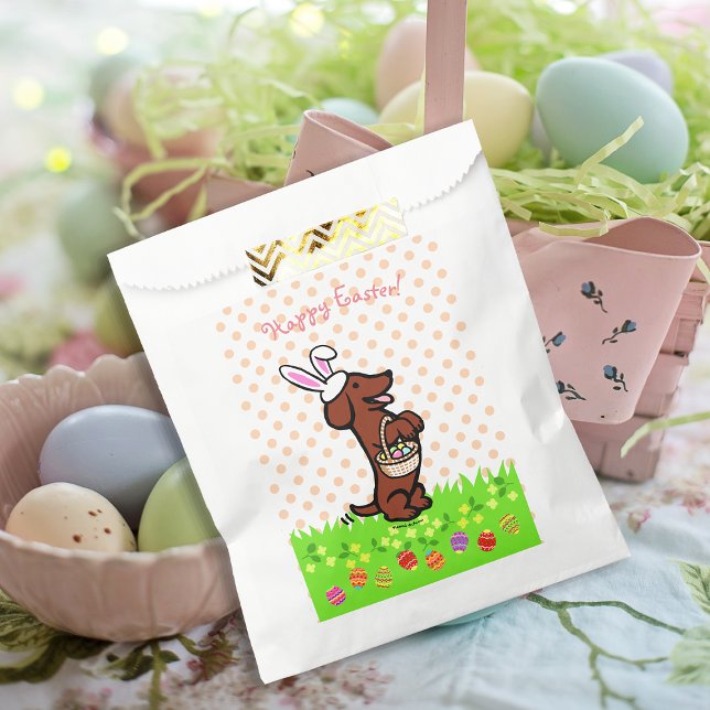 Ostereier Rote, glatter Haare Dackel Gefallen Tasc Geschenktütchen (Easter Egg Red Smooth Haired Dachshund Favor Bag for Easter Egg Hunt.  Cute Dog Cartoon Design.)